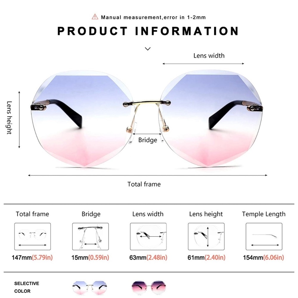 Oversized Rimless Round Fashion Sunglasses - Picture 4 of 8